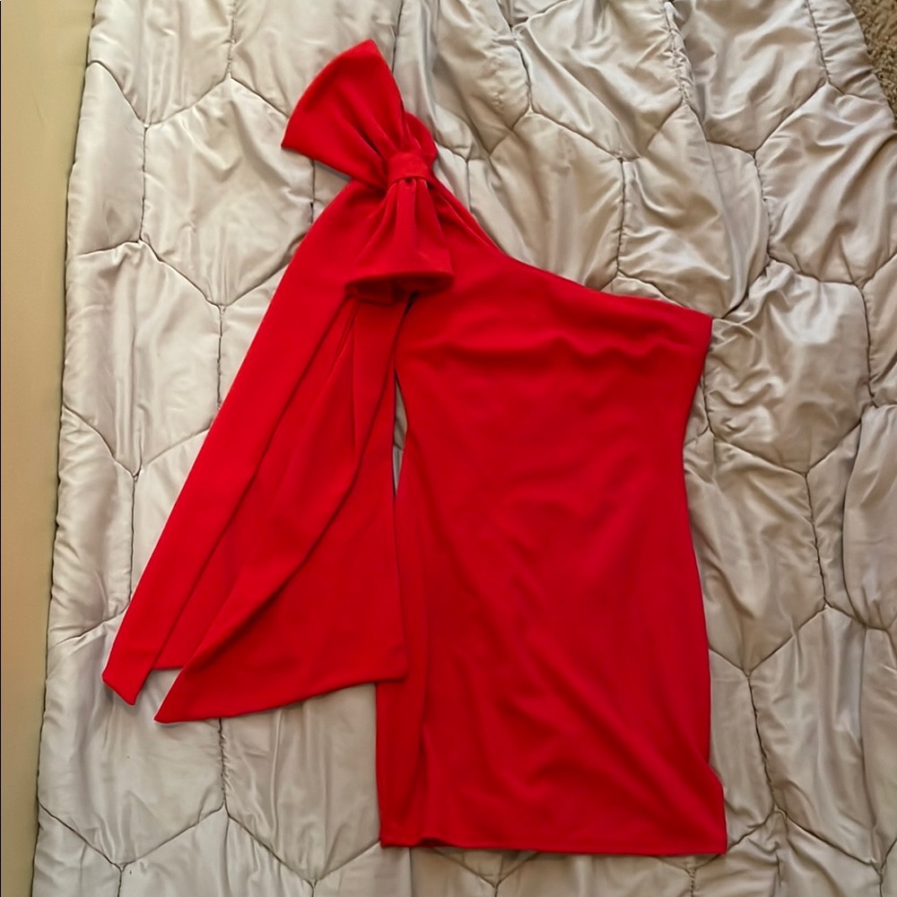 Red One-Shoulder Dress with Bow